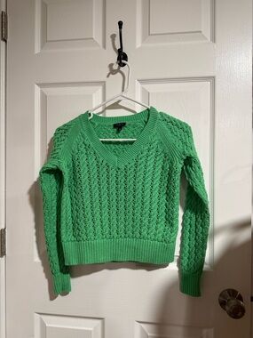 Talbots Bright Green Cable V-Neck Sweater